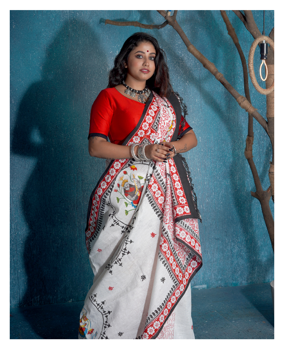 Cotton Linen with Durga Photo Chitra Saree