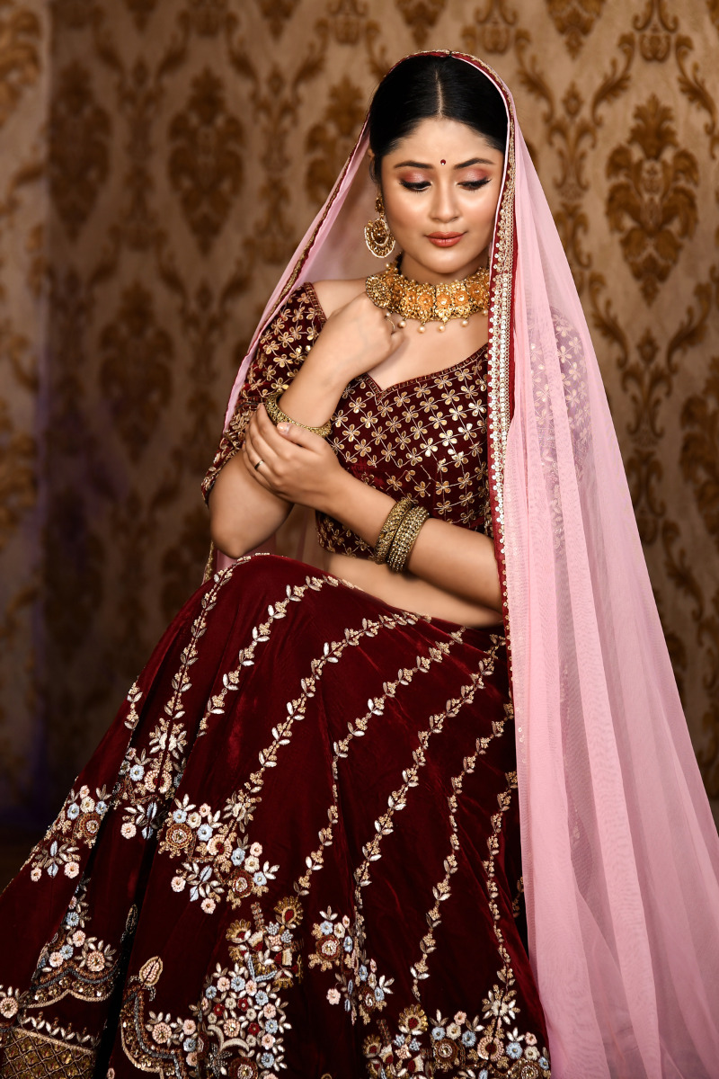 Wedding Lehenga Hand Embroidery with Embroidery Dupatta