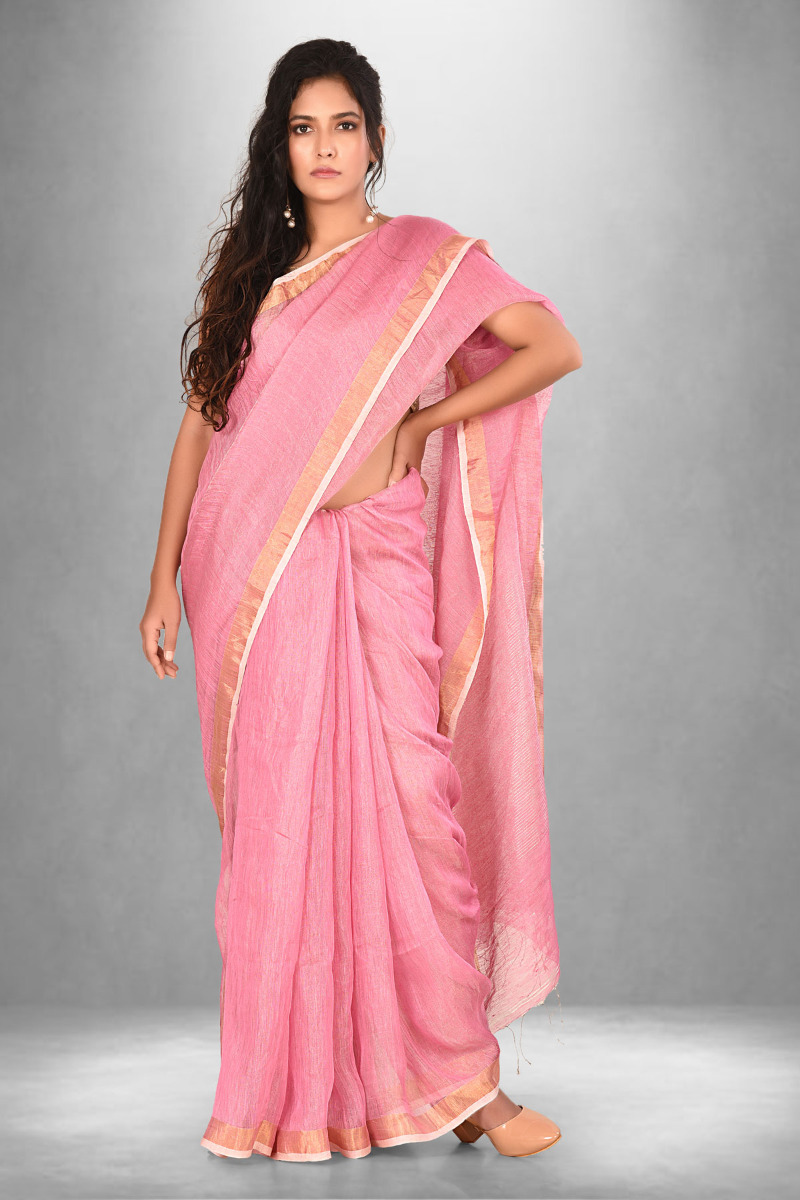 Baby pink tissue linen Saree