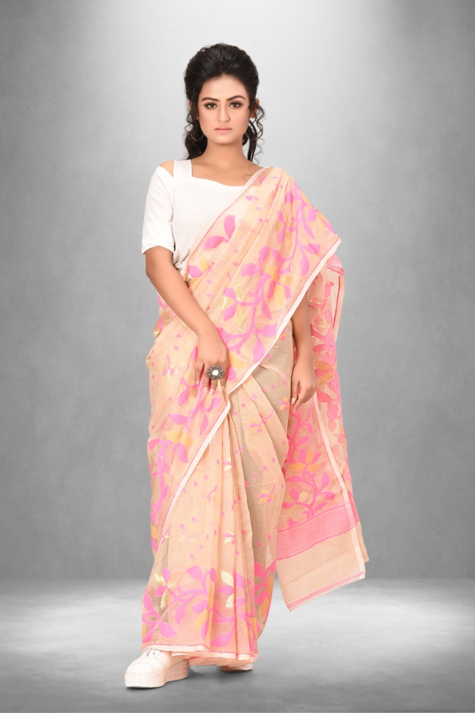 Beigh and pink combination soft fuleswari dhaki