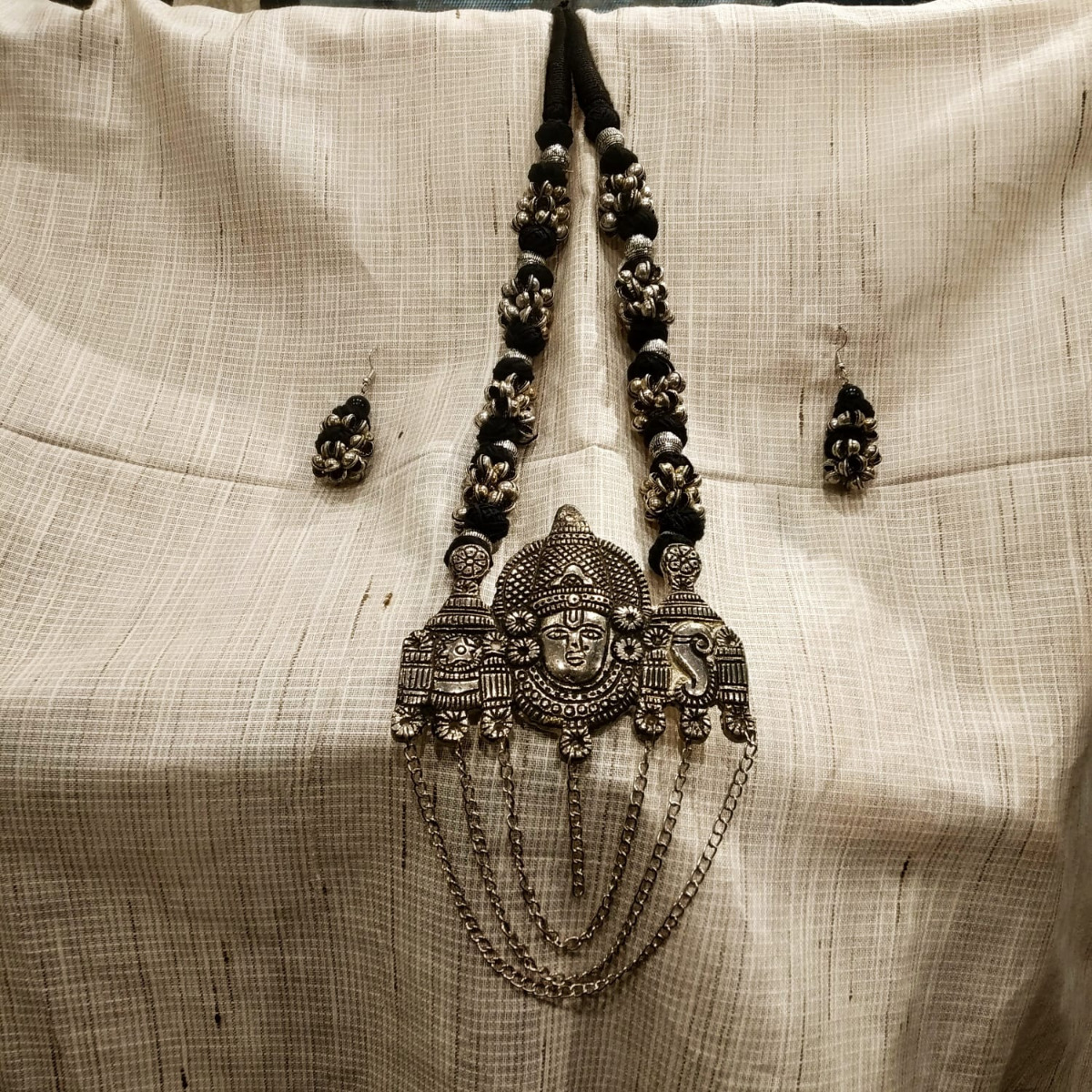 Black And Silver Combination Tirupati Pendant Set