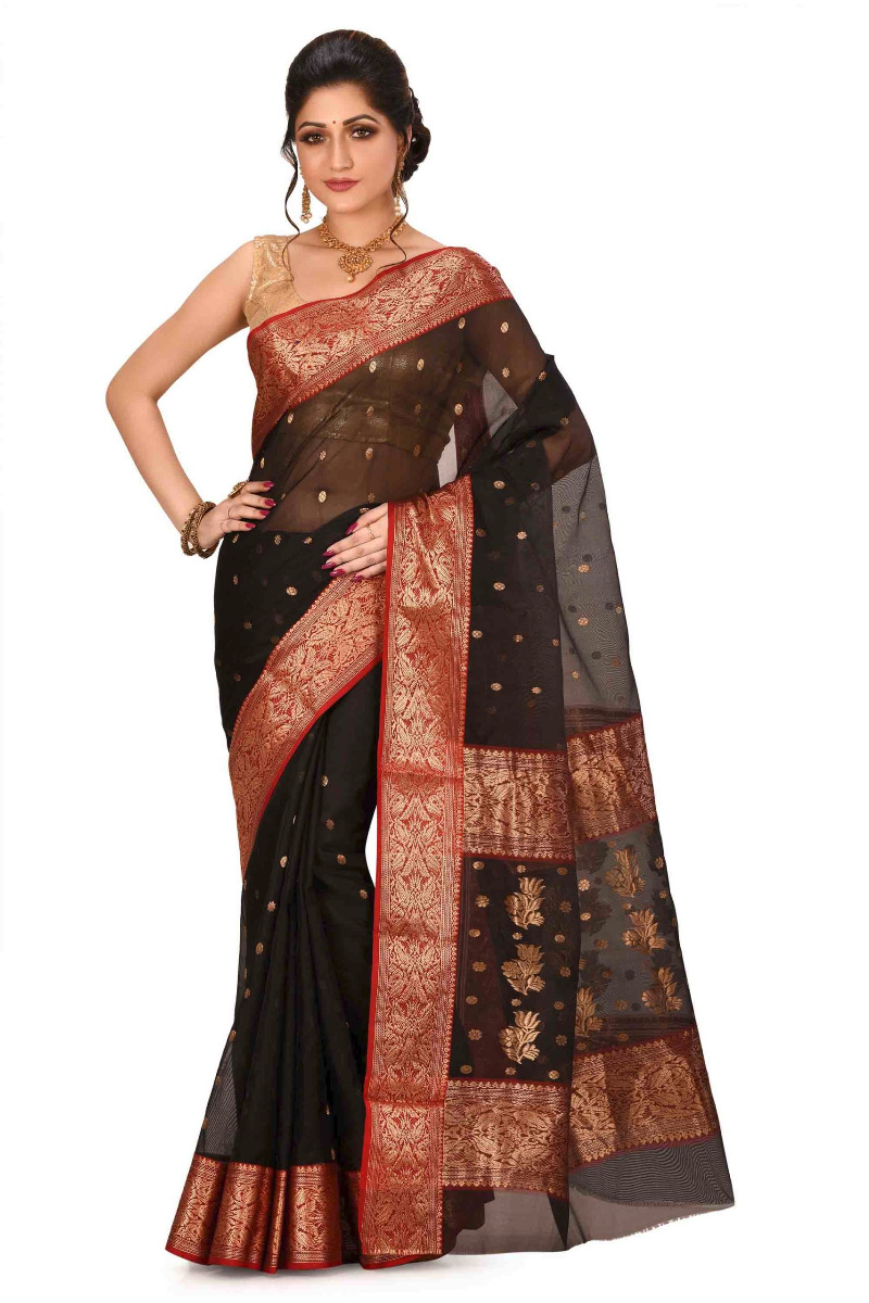 Black Chanderi with Benarasi Border
