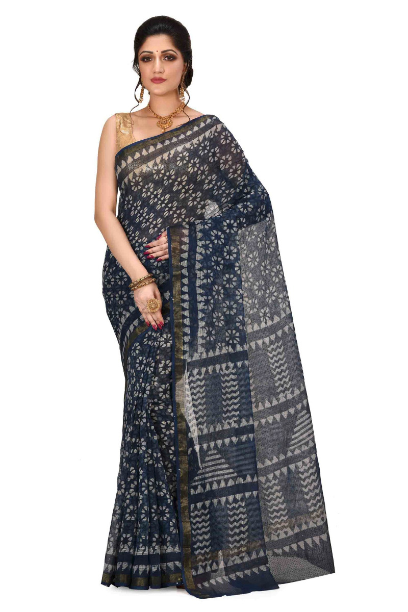 Blue Cotton Kota Dabbu print saree