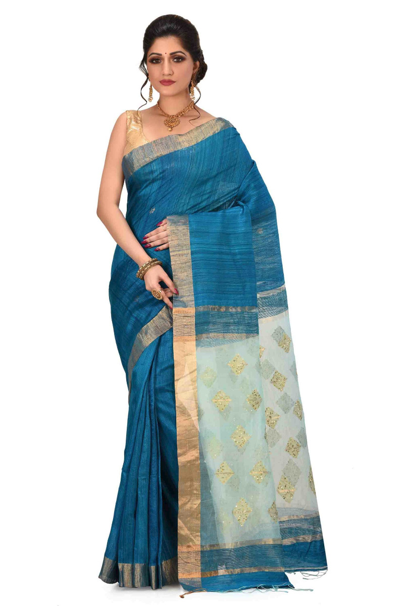 Blue Matka silk with Resham Pallu