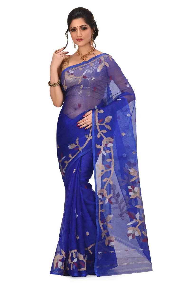 Blue Organza Silk Jamdani saree