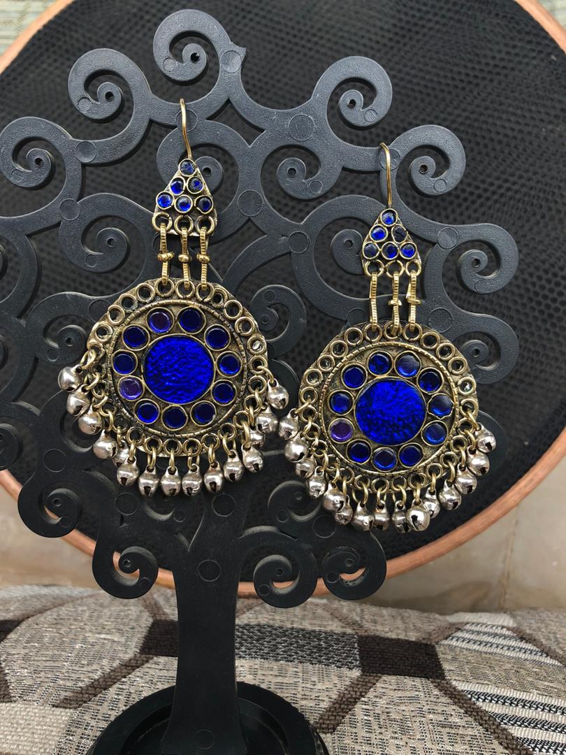 Blue Round Afghani Earring