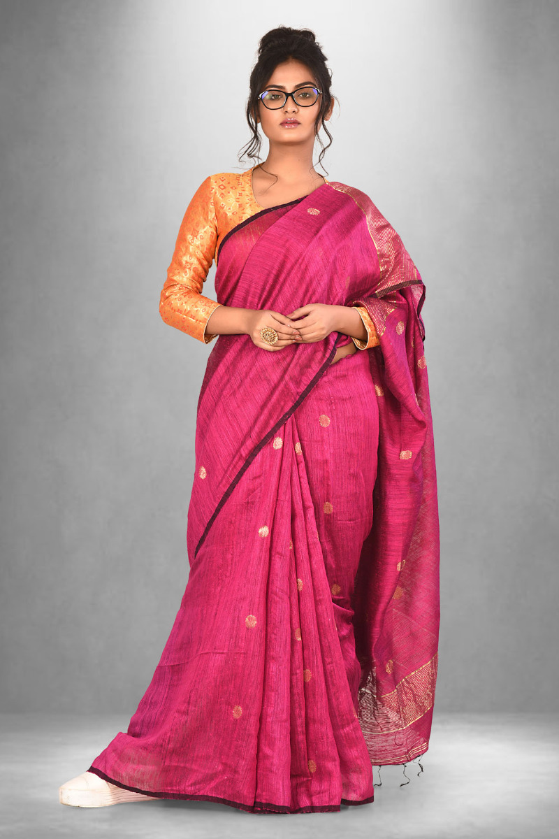 Bright Pink Matka Saree with Zari Jamdani Buta