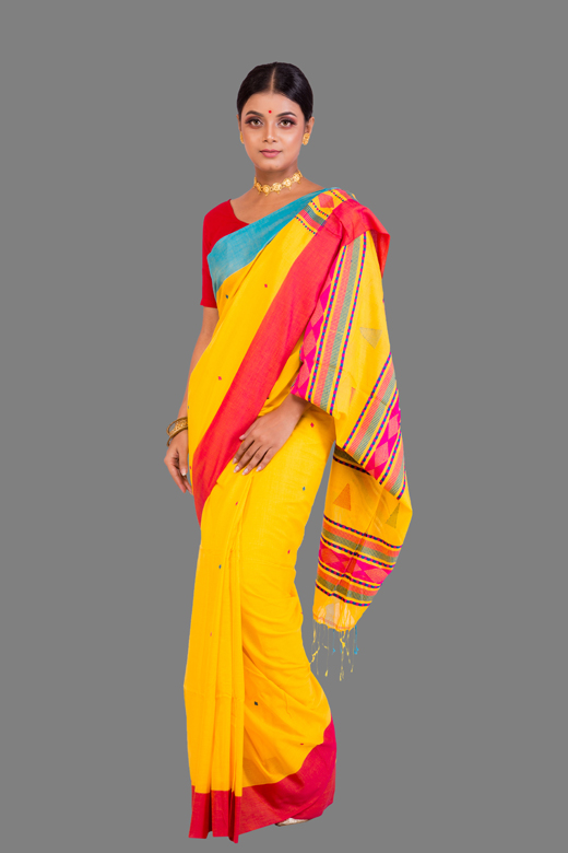 Bright yellow Khadi Handloom saree