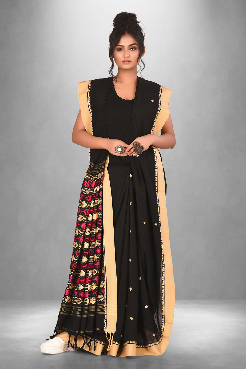 Cotton Black and Beige Handloom saree