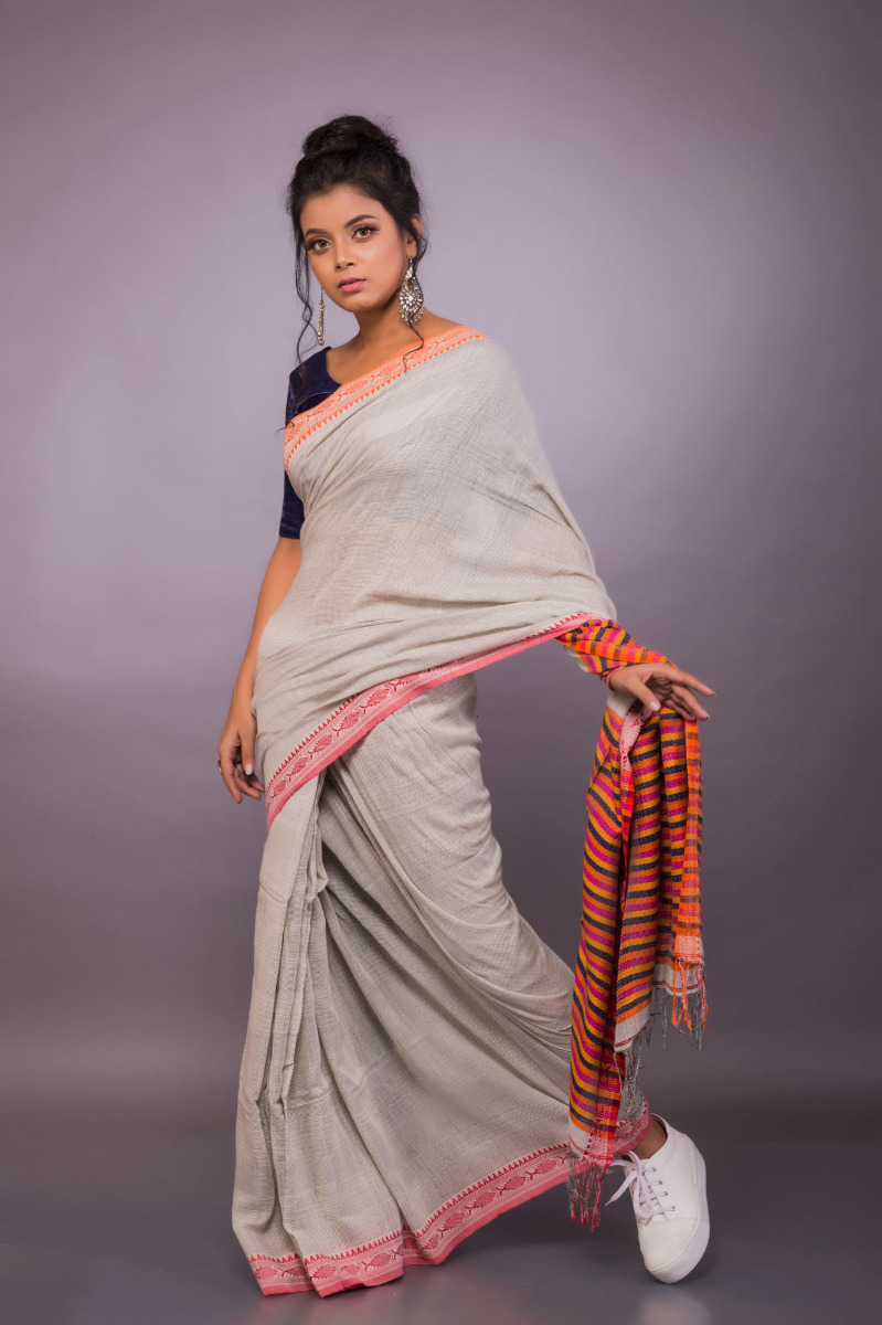 Cotton Ganga Yamuna Bordered Handwoven Saree