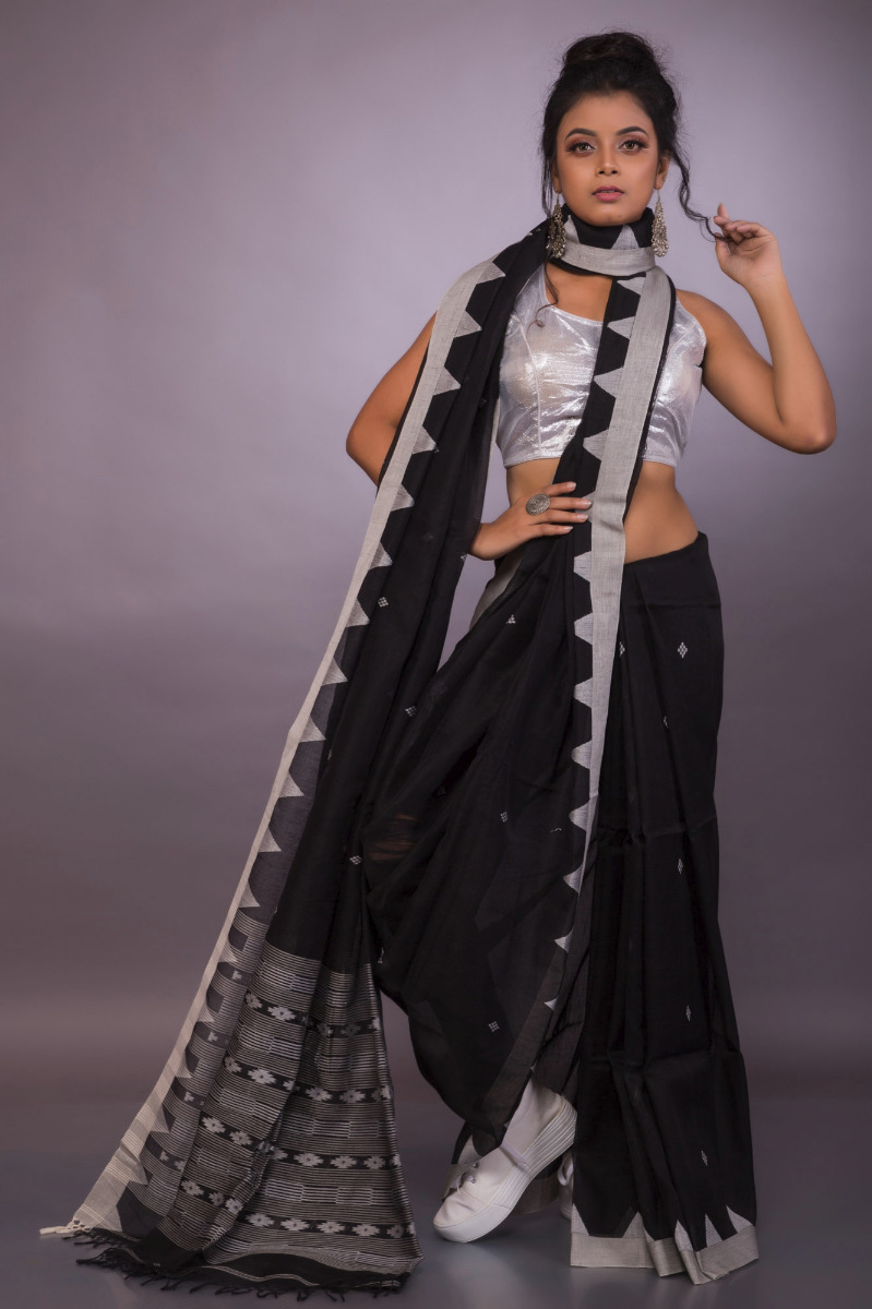 Cotton Handwoven Black saree