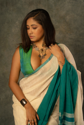 Khadi White and Green Handloom Saree