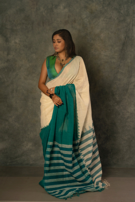Khadi White and Green Handloom Saree