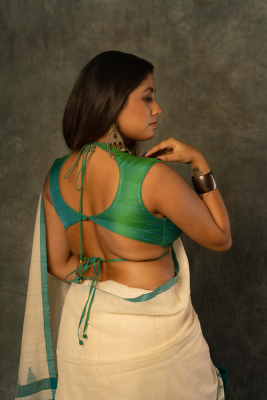 Khadi White and Green Handloom Saree