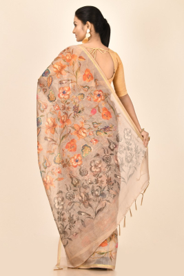Floral printed cotton silk saree