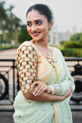 Pure raw silk with hand embroidery designer blouse