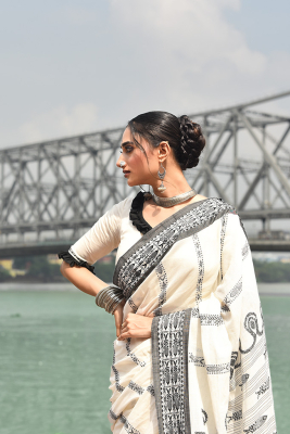 Chanderi silk hand embroidery with frill blouse