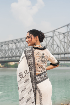 Chanderi silk hand embroidery with frill blouse