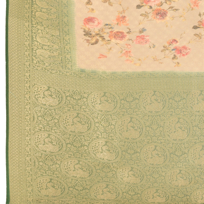 Floral printed tissue silk benarasi border