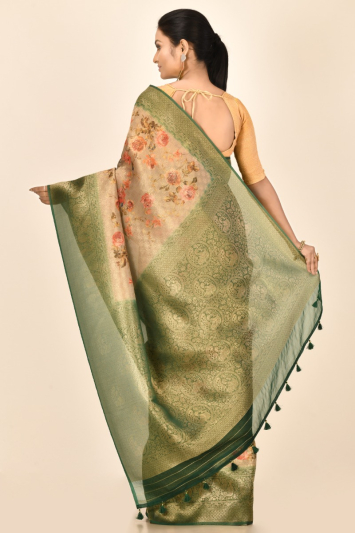 Floral printed tissue silk benarasi border