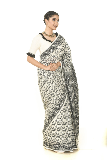 Chanderi Silk Back Maa Durga Hand Embroidery with Frill Blouse