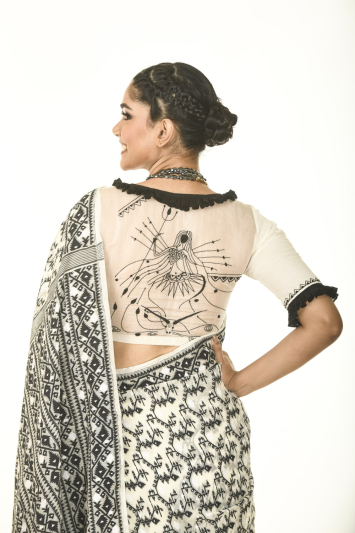 Chanderi Silk Back Maa Durga Hand Embroidery with Frill Blouse