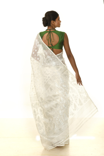 Soft Dhakai Jamdani with Silver Zari Saree