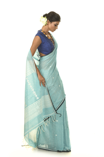 Khadi Cotton with Jamdani Buta Handloom Saree