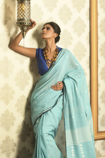 Khadi Cotton with Jamdani Buta Handloom Saree
