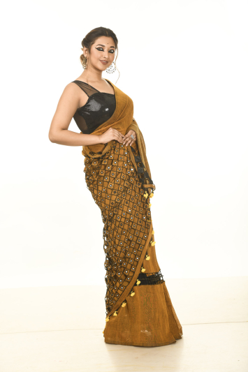 Mulmul with Cutwork Anchal Designer Saree