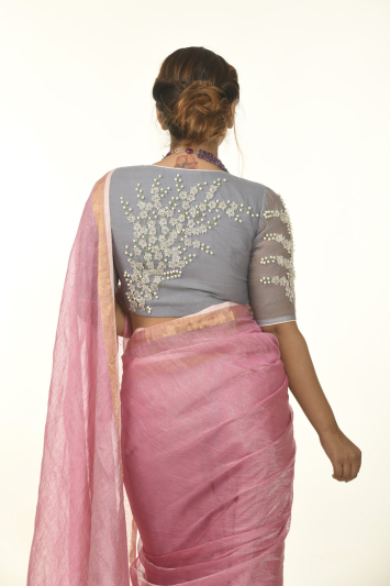 Chanderi Silk Back Hand Embroidery Designer Blouse