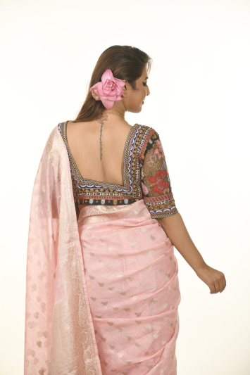 Pure Dupion Silk Full Hand Embroidery Designer Blouse