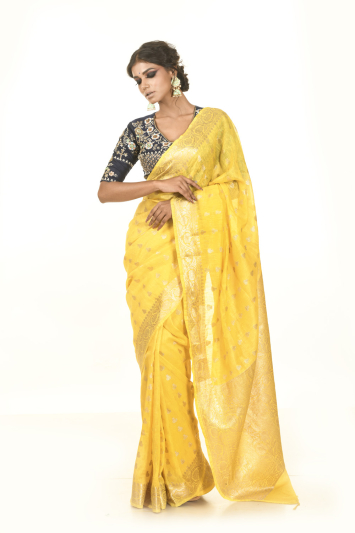 Pure Dupion Silk Benarasi Border Saree