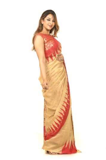 Pure Matka Silk with Contrast Temple Border Saree