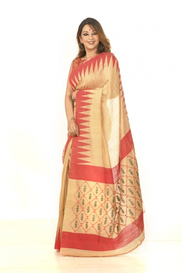 Pure Matka Silk with Contrast Temple Border Saree
