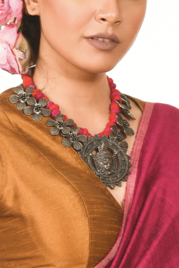 Oxidised Durga Pendant