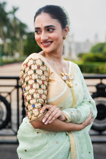 Pure raw silk with hand embroidery designer blouse