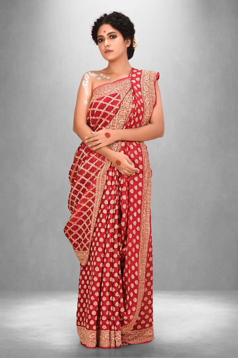 Dark Pink Georgett Khaddi Benarasi