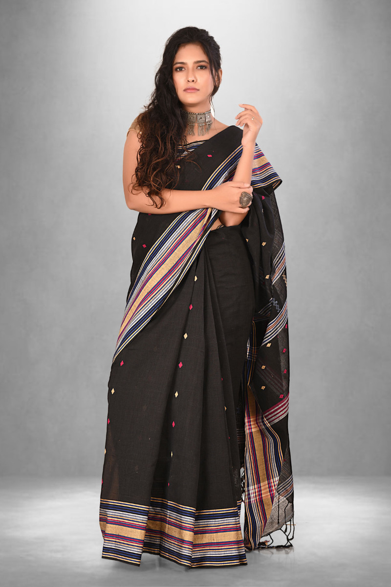 Dhaniakhali Black Cotton Saree