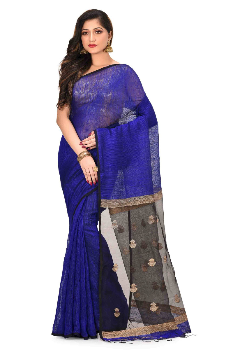 Electric Blue Matka Resham Saree with jamdani Buti in Pallu