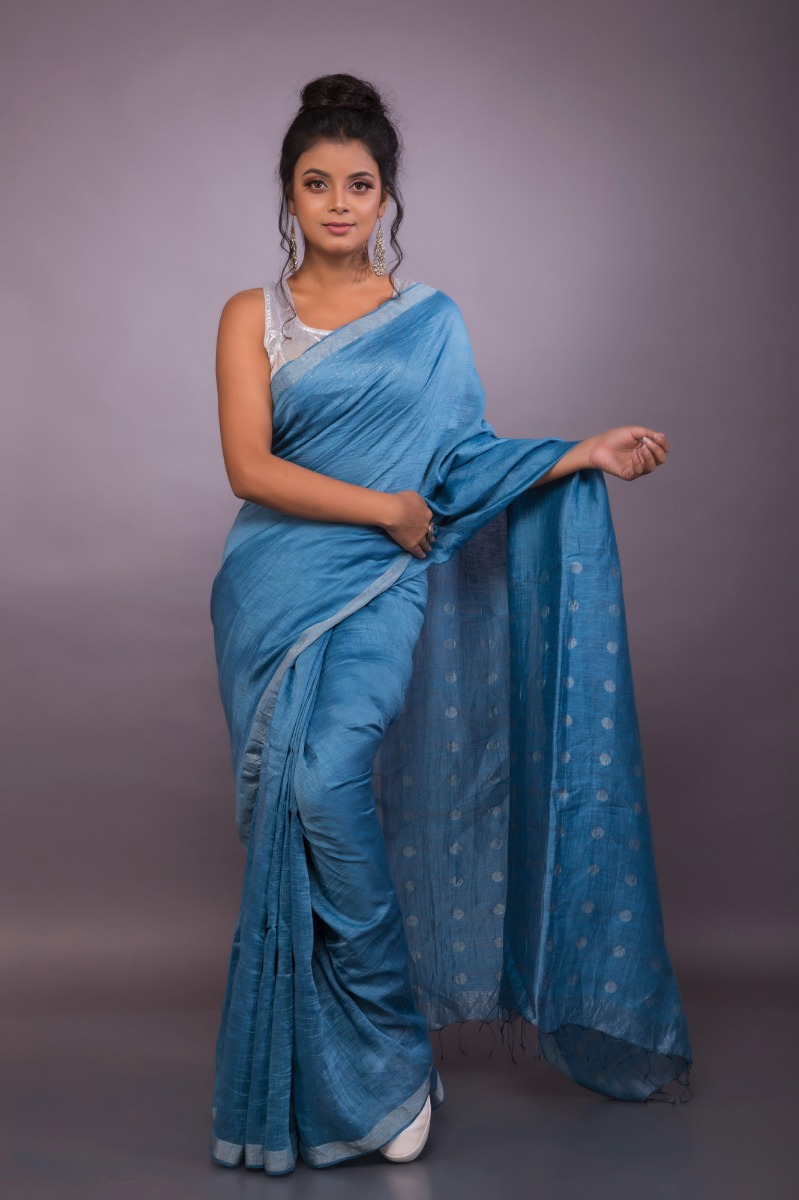 Fine Silk linen Saree with Jamdani Buti