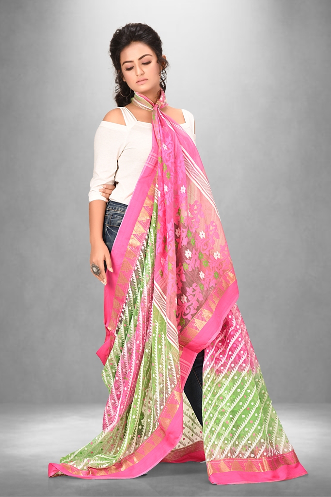 Green and pink combination soft dhakai