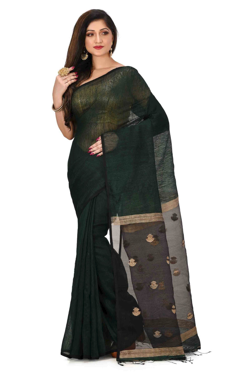 Green Matka Resham Handloom Saree with Jamdani Buti