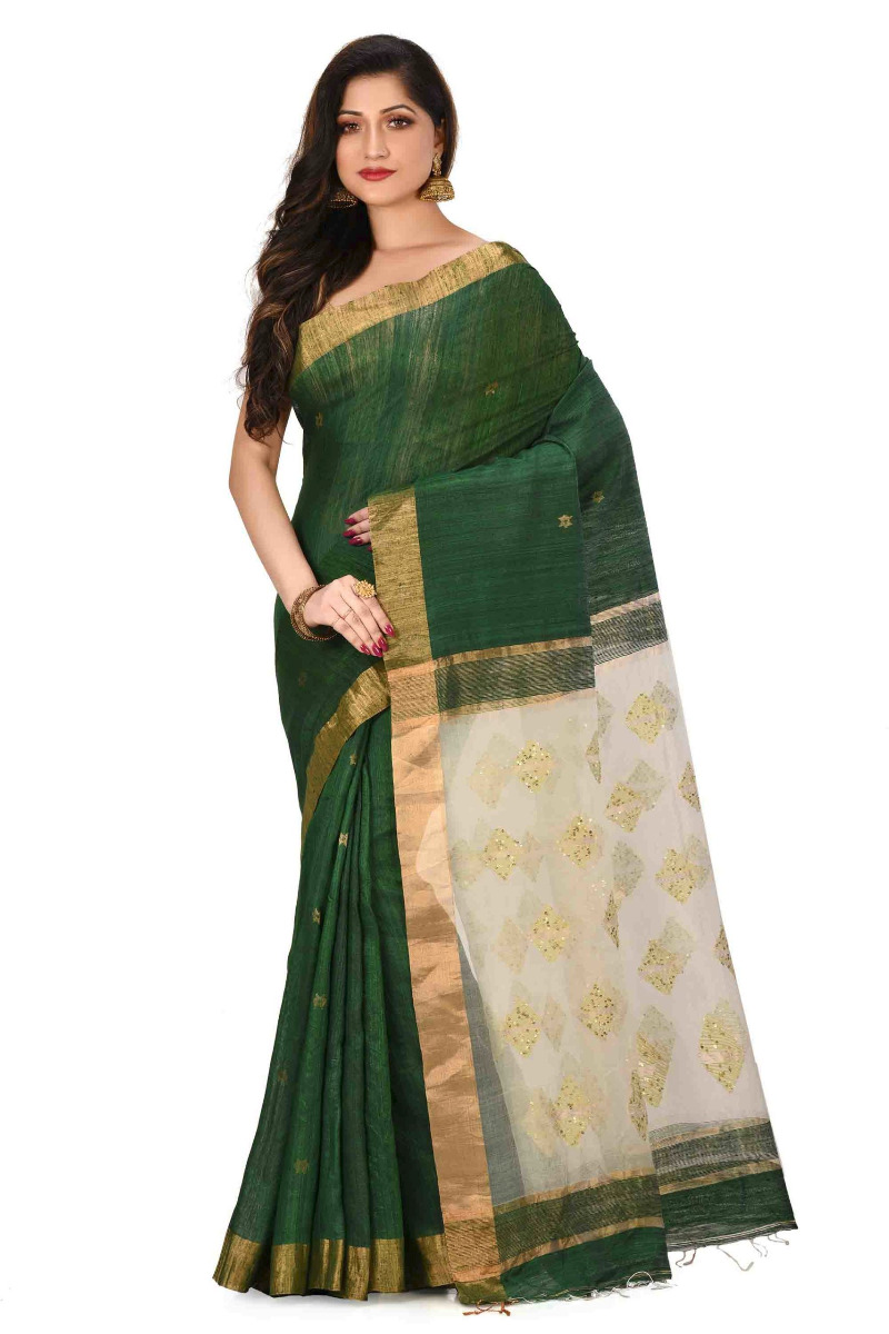 Green Matka Saree with Resham Pallu