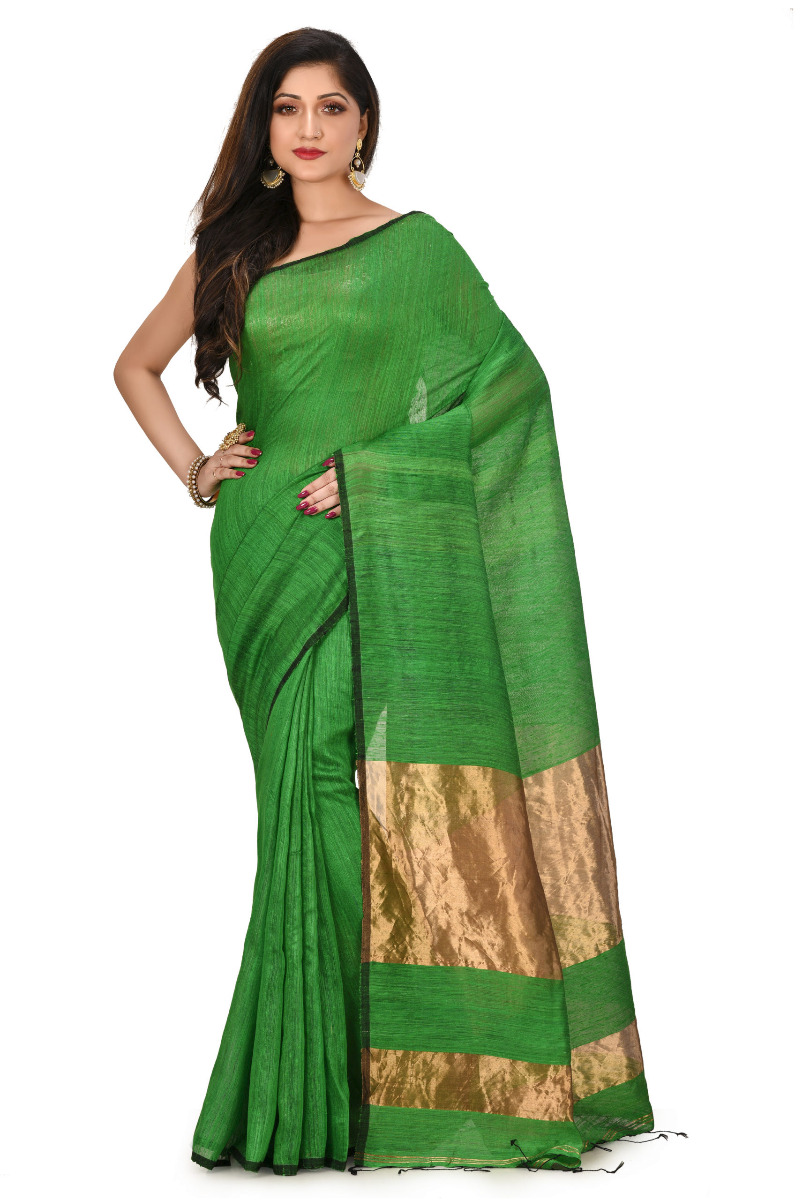 Green Matka silk saree with zari bordar