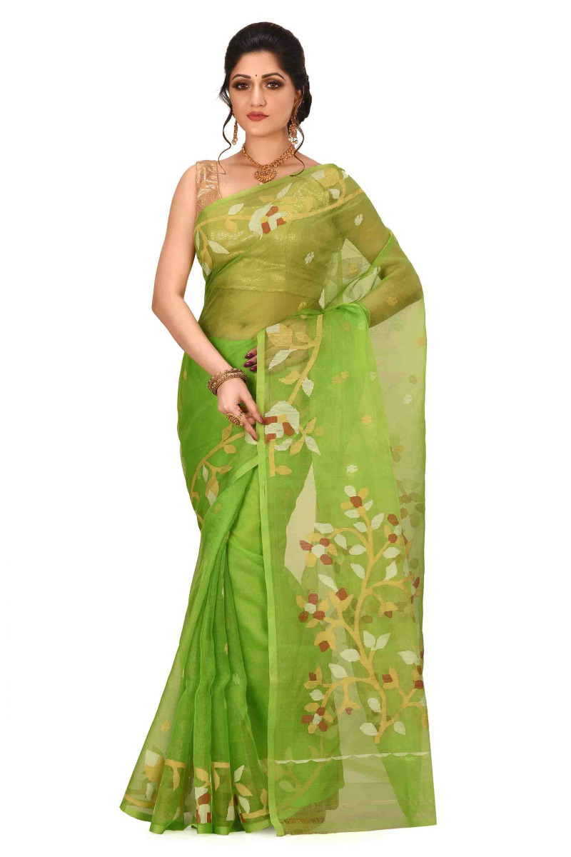 Green Organza Handloom Jamdani Saree