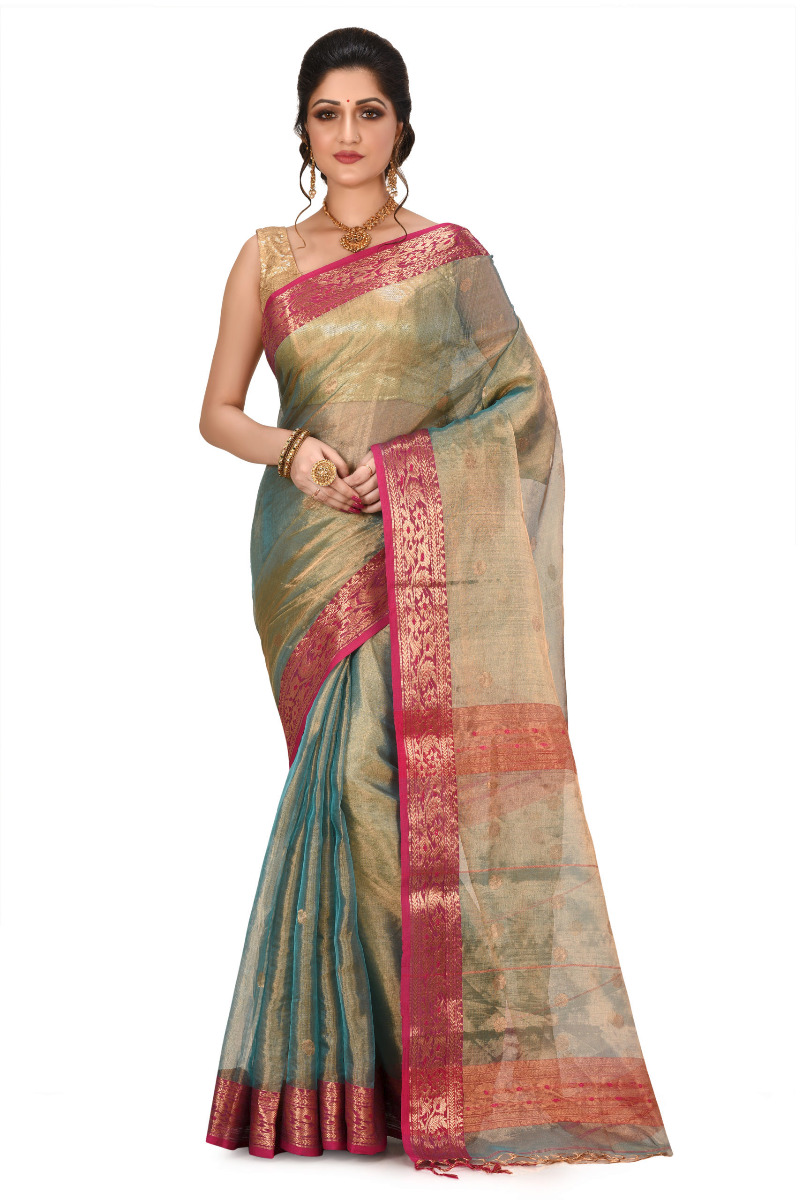 Green Tissue Chanderi saree with Benarasi Border