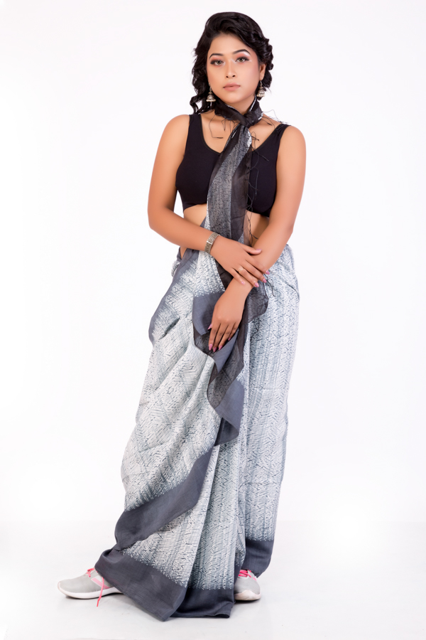 Grey Shibori Silk Saree