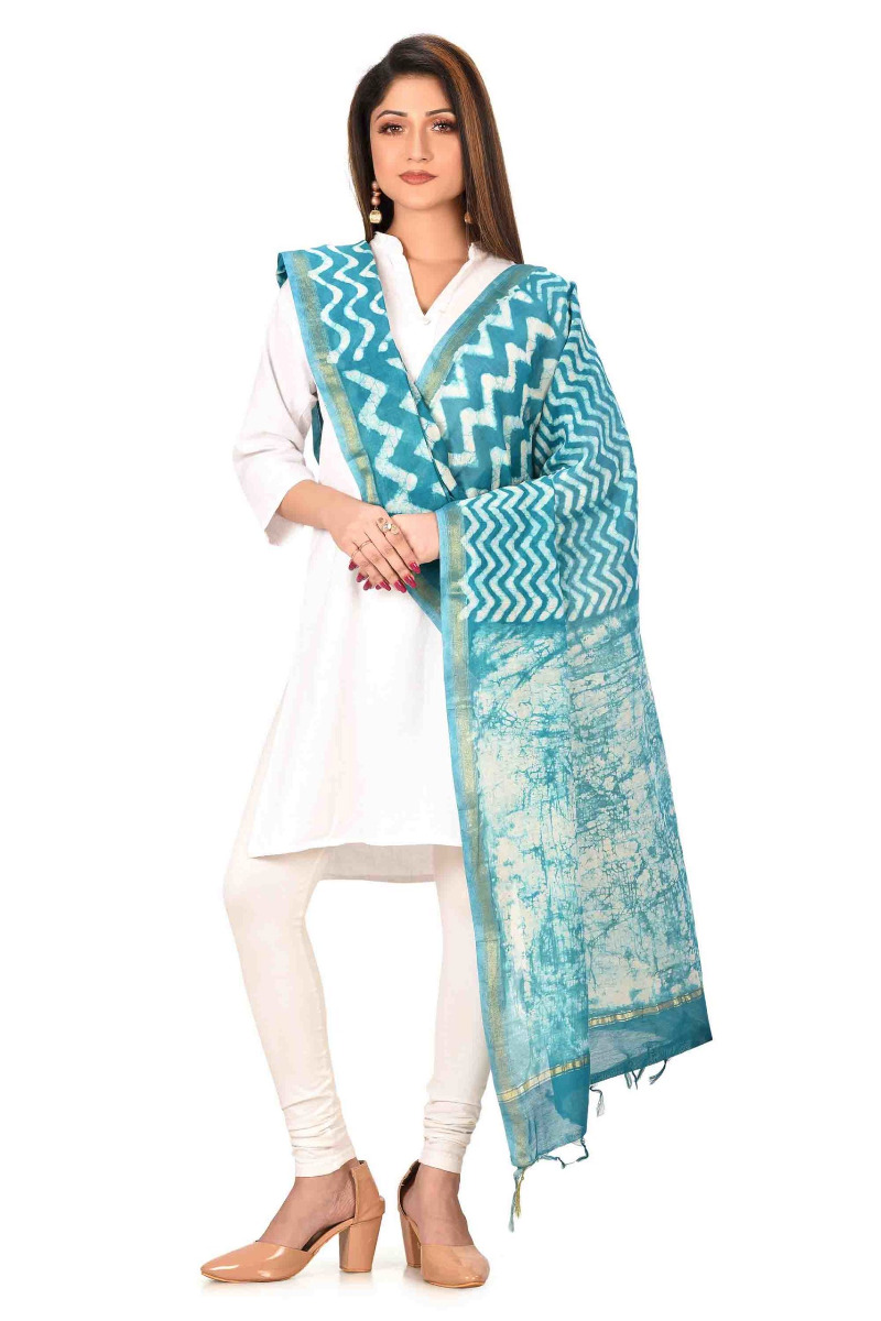 Icy Blue Dabbu Dupatta Silk