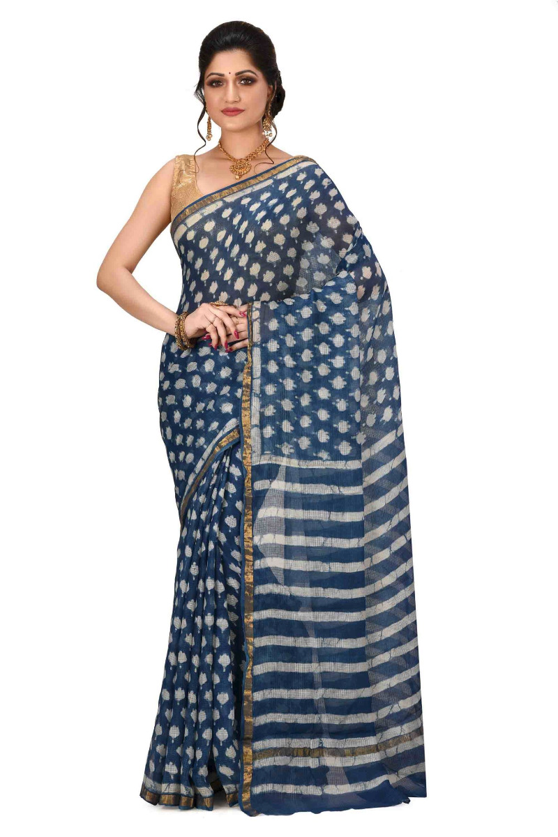 Indigo Blue Kota Dabbu Silk Saree